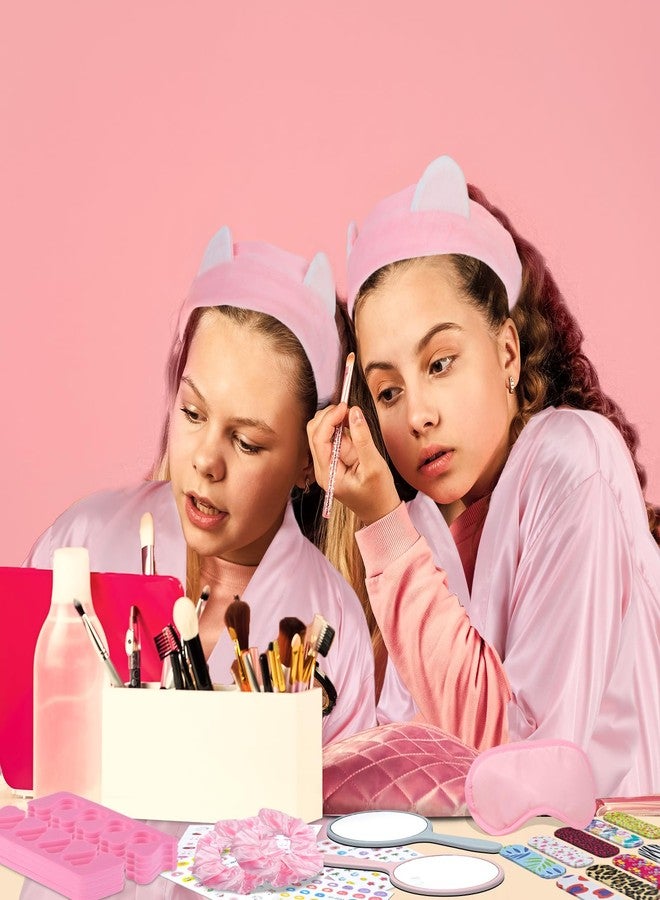 Hoemwarm 122 Pcs Pink Girls Spa Party Kit, 10-Pack Slumber Party Favors with Satin Robes, Tote Bags, and Nail Salon Accessories for Kids Spa Birthday, Halloween, Home Party Supplies - Image 4